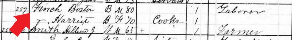 Boston and Harriet's names in the 1880 census