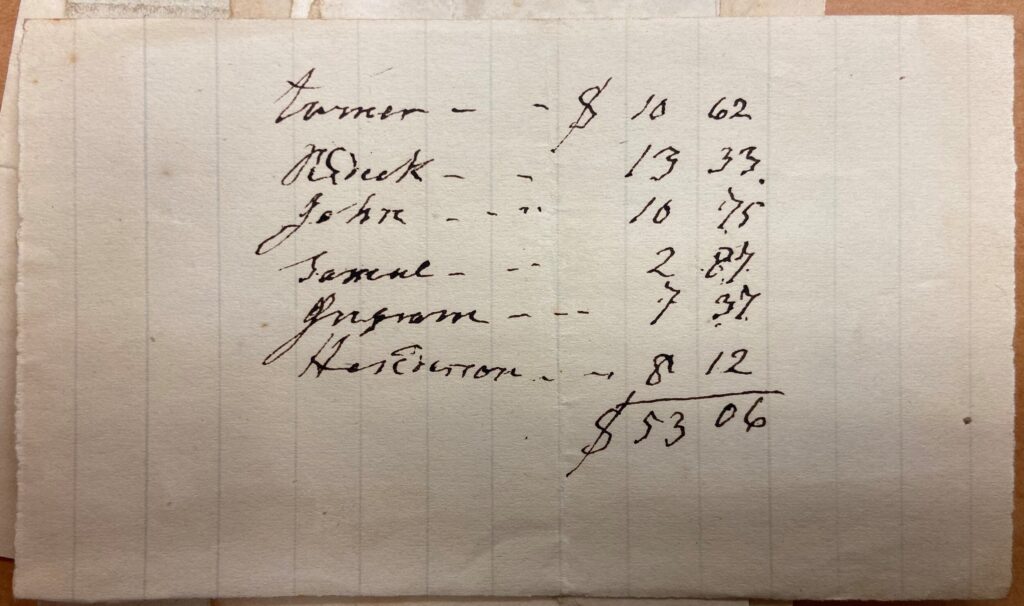 Handwritten list showing Ingram’s name, along with John and Henderson Coman.