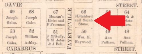 Portion of an 1834 map showing Sarah Stone's property