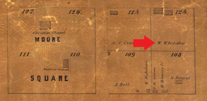 Map from 1847 showing Wesley Whitaker’s property in downtown Raleigh