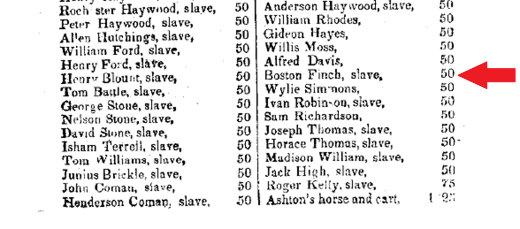 Excerpt from the 1834 Commissioner's Report, with Boston's name indicated with a red arrow