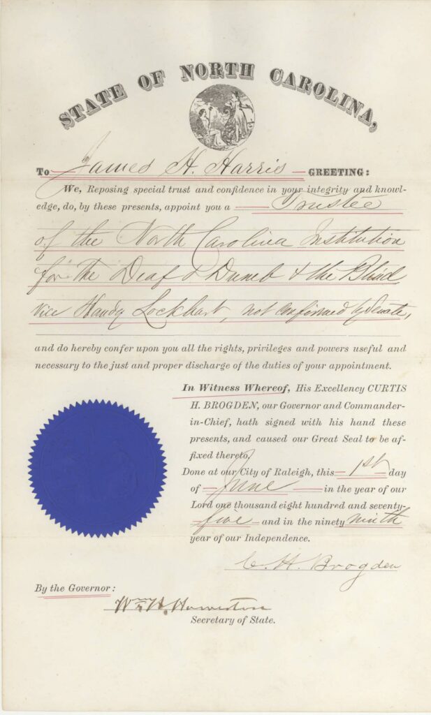 Certificate of appointment for James Henry Harris