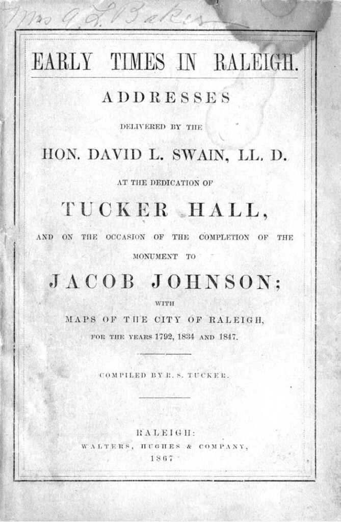 Title page from the Address of Gov. David Swain