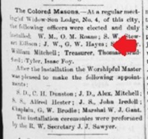 GW Hayes Widows Lodge Masonry leadership newspaper article
